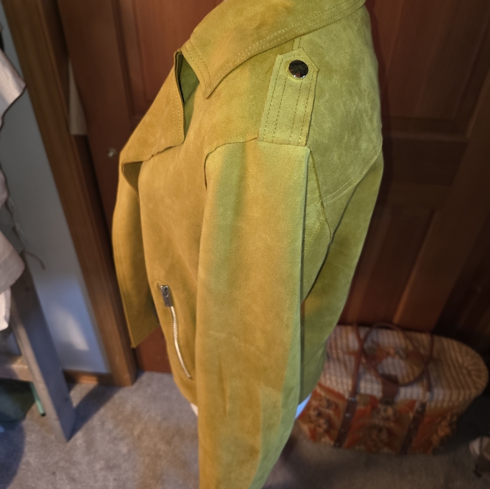 Philosophy Mustard Faux Suede moto jacket Size Large. - Picture 4 of 10